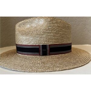 Saint Laurent Tan Fedora Hat with Black and Red Band